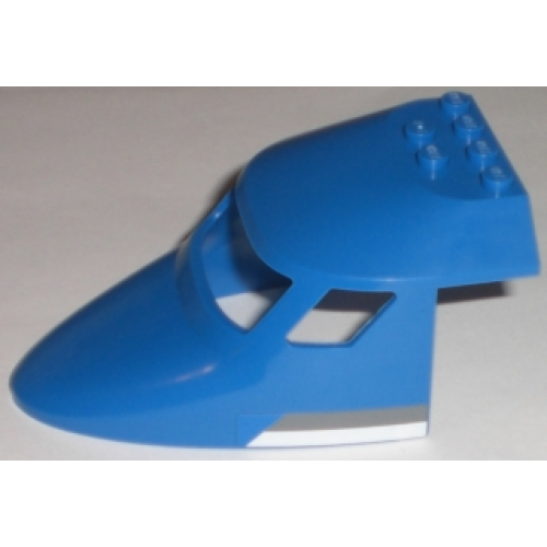 Деталь LEGO 87613pb002 Aircraft Fuselage Forward Top Curved 6 x 10 x 4 with 3 Window Panes with White and Dark Gray Stripes Pattern on Both Sides (Stickers) - Set 3222