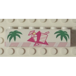 Stickered Assembly 6 x 1 x 1 1/3 with Palm Leaves, Ice Cream Cup and Drink Pattern (Sticker) - Set 6402 - 1 Brick 1 x 6, 1 Plate 1 x 6