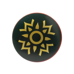 Minifigure, Shield Circular / Round Convex Face with Dark Green and Gold Rohan Pattern Minifigure, Shield Circular / Round Convex Face with Dark Green and Gold Rohan Pattern