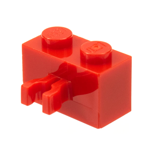 Деталь LEGO 30237a Brick, Modified 1 x 2 with Split U Clip Thick (Vertical Grip) - Red