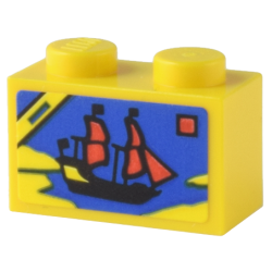 Brick 1 x 2 with LEGO Pirates Set 6285 Black Seas Barracuda Box Art Pattern (Sticker) - Set 80036