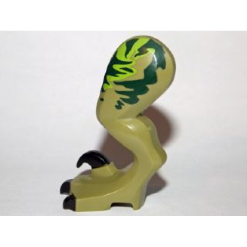 Деталь LEGO 98071pb04 Dinosaur Leg Large (Rear) Raptor Left with Pin with Black Claws and Dark Green Stripes over Lime Pattern