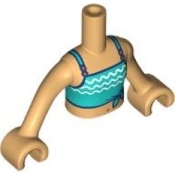 Torso Mini Doll Girl Dark Turquoise Swimsuit Top with White Wavy Stripes Pattern, Medium Tan Arms with Hands
