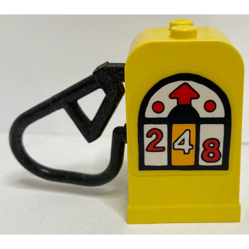 Деталь LEGO 4618c01pb01R Fabuland Gas / Fuel Pump with Fixed Black Hose with White Fuel Display, Red Arrow, Dots and Numbers 2, 4 and 8 Pattern Model Right Side (Sticker) - Set 3670