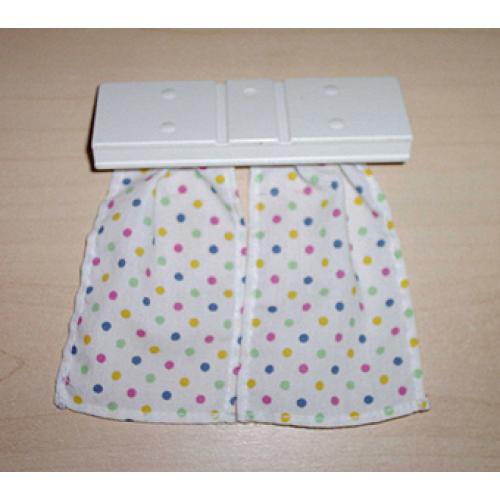 Деталь LEGO 6483pb02 Duplo, Furniture Curtain Plate 2 x 6 with White Cloth Curtains with Red, Blue and Yellow Dots