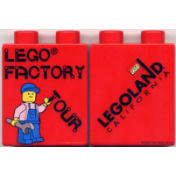 Duplo, Brick 1 x 2 x 2 with Factory Tour with Minifigure Holding Wrench Pattern