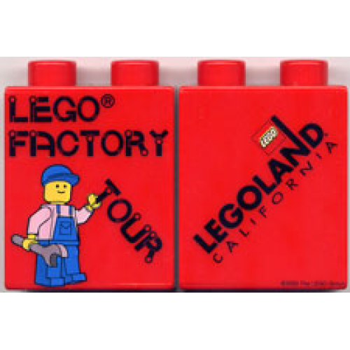 Деталь LEGO 4066pb212 Duplo, Brick 1 x 2 x 2 with Factory Tour with Minifigure Holding Wrench Pattern