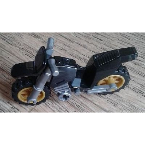 Деталь LEGO 50860c04 Motorcycle Dirt Bike with Flat Silver Chassis (Long Fairing Mounts) and Pearl Gold Wheels - Black