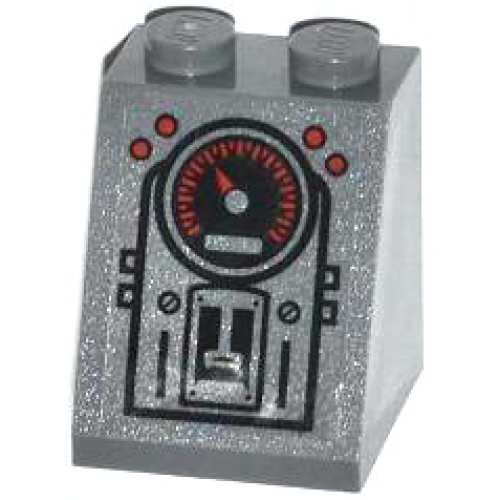 Деталь LEGO 3678bpb069 Slope 65 2 x 2 x 2 with Bottom Tube with 4 Red Buttons, Gauge, 2 Screws and Panels Pattern (Sticker) - Set 79104