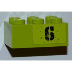 Brick 2 x 3 with Black '6' Pattern Model Left Side (Sticker) - Set 8961