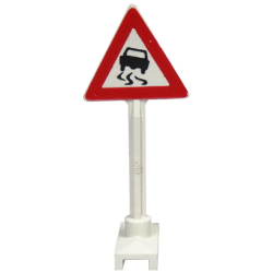 Road Sign Triangle with Skidding Car Pattern (Car with no Tire on Back)