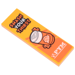 Tile 2 x 6 with Orange and White 'SMASH YOUR THIRST', Can of 'ViTA RUSH' and 'PYM' Logo Pattern (Sticker) - Set 76269