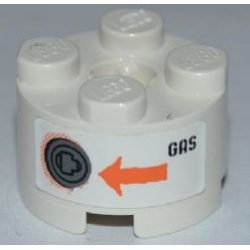Brick, Round 2 x 2 with Axle Hole with Filler Cap, Orange Arrow and Black 'GAS' Pattern (Sticker) - Set 8958