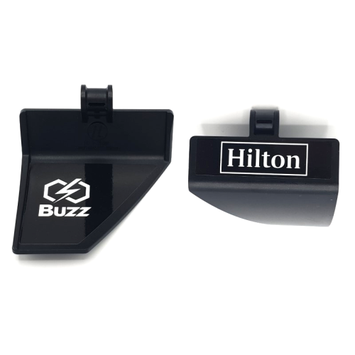 Деталь LEGO 80272pb002a Technic, Panel Curved #71 5 x 4 x 3 Tapered Left with White 'Hilton' on Outside and 'Buzz' on Inside Pattern (Stickers) - Set 42141 (First Version)