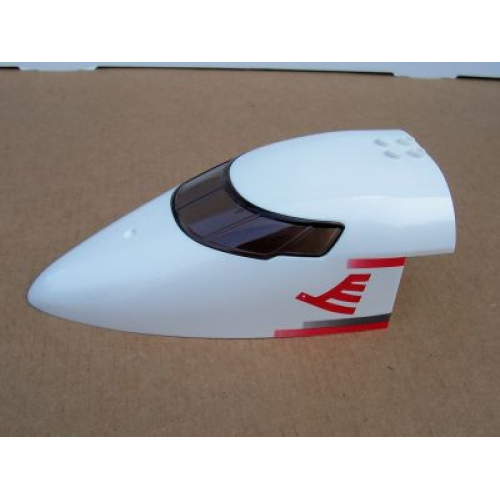 Деталь LEGO 54092c01pb02 Aircraft Fuselage Forward Top Curved 8 x 16 x 5 with Trans-Brown Glass with Red Airline Bird and Stripes Pattern