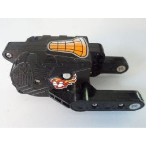 Деталь LEGO motor8pb02 Pullback Motor 10 x 5 x 4 Motorcycle (Motor 8) with Number 4 on Flames on Both Sides and Orange Seat Pattern (Stickers) - Set 8355