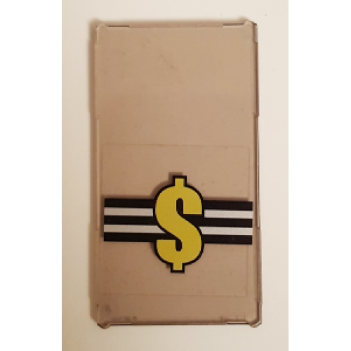 Деталь LEGO 57895pb040 Glass for Window 1 x 4 x 6 with Yellow Dollar Sign on Black and White Stripes Pattern (Sticker) - Set 6864