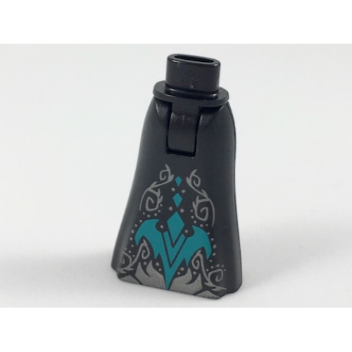 Деталь LEGO 15875c00pb020 Mini Doll Hips and Skirt Full Length with Silver Water Filigree and Dark Turquoise Dragon Pattern - Thick Hinge