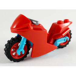 Motorcycle Sport Bike with Medium Azure Frame, Red Wheels and Flat Silver Handlebars