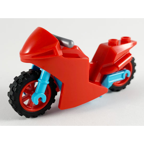 Деталь LEGO 18895c12 Motorcycle Sport Bike with Medium Azure Frame, Red Wheels and Flat Silver Handlebars