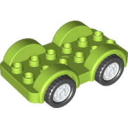 Duplo Car Base 2 x 6 with Black Tires and White Wheels on Fixed Axles - Lime