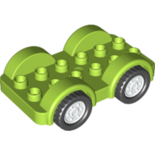 Деталь LEGO 11841c03 Duplo Car Base 2 x 6 with Black Tires and White Wheels on Fixed Axles - Lime