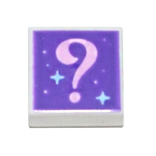 Деталь LEGO 3070pb192 Tile 1 x 1 with Bright Pink Question Mark and Bright Light Blue Sparkles on Dark Purple Background Pattern
