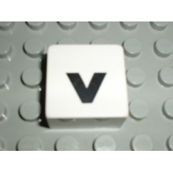 Duplo, Tile 2 x 2 x 1 with Black Lowercase Letter v Pattern