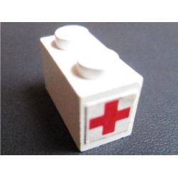 Brick 1 x 2 with Red Cross Pattern on Both Ends (Stickers) - Set 606-1