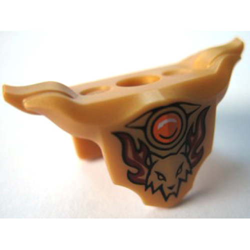 Деталь LEGO 18398pb01 Minifigure Armor Breastplate with Shoulder Pads with Wolf Head, Dark Red Flames, and Orange Round Jewel (Fire Chi) Pattern