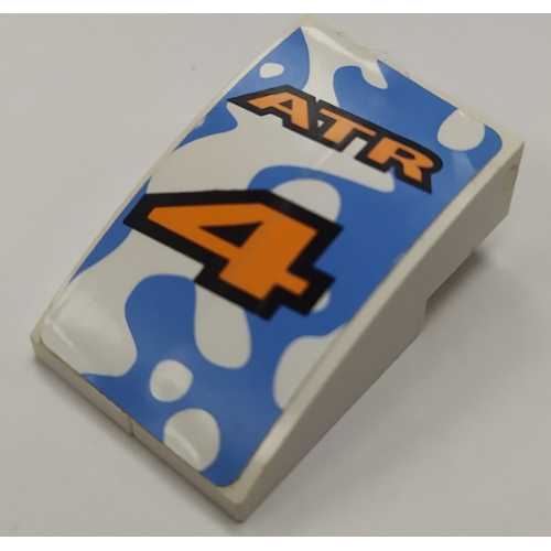 Деталь LEGO BA043pb05 Stickered Assembly 3 x 2 x 1 with Orange 'ATR' and Number 4 Pattern (Sticker) - Set 8657 - 2 Slope Curved 3 x 1
