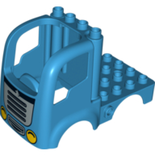 Деталь LEGO 15454pb01 Duplo Car Body Truck 4 x 4 Flatbed with 4 Top Studs with Grille and Headlights Pattern