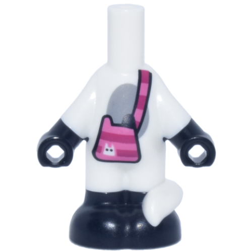 Деталь LEGO 102297pb01 Micro Doll, Body Cat with Molded Black Hands and Feet and Printed Dark Pink and Magenta Striped Shoulder Bag and Dark Bluish Gray Oval Stomach Pattern