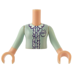 Torso Mini Doll Girl Light Aqua Top Pattern, Light Nougat Arms with Hands with Light Aqua Sleeves