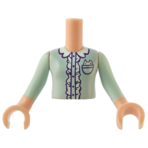 Деталь LEGO FTGpb161c01 Torso Mini Doll Girl Light Aqua Top Pattern, Light Nougat Arms with Hands with Light Aqua Sleeves