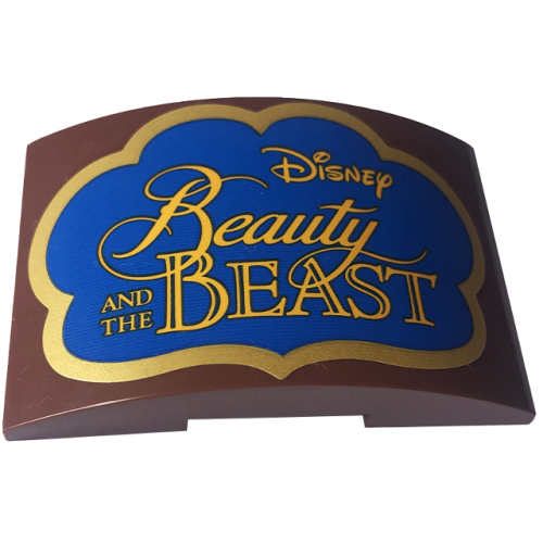 Деталь LEGO 78522pb008 Slope, Curved 6 x 4 Double with Bright Light Orange 'Disney' and 'Beauty AND THE BEAST' on Blue Background with Gold Frame Pattern (Sticker) - Set 43227