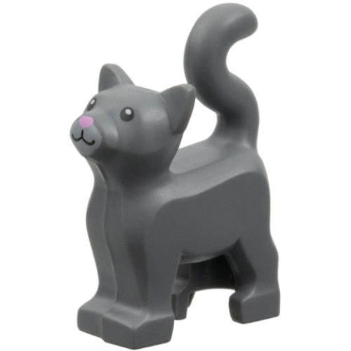Деталь LEGO 13786pb05 Cat, Standing with Black Eyes, Bright Pink Nose, Light Bluish Gray Muzzle Pattern