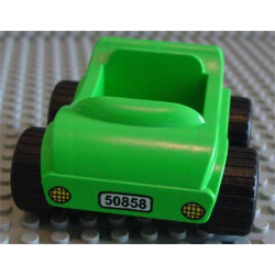 Duplo Car with Molded Pearl Light Gray Wheels and Black Treaded Tires with Yellow Headlights, Black '50858' on White License Plate Pattern Duplo Car with Molded Pearl Light Gray Wheels and Black Treaded Tires with Yellow Headlights, Black '50858' on White License Plate Pattern