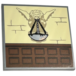 Tile 6 x 6 with Bottom Tubes with Tan Brick Wall, Dark Tan Gargoyle with Silver Fire Pit and Reddish Brown Paneling Pattern (Sticker) - Set 76415