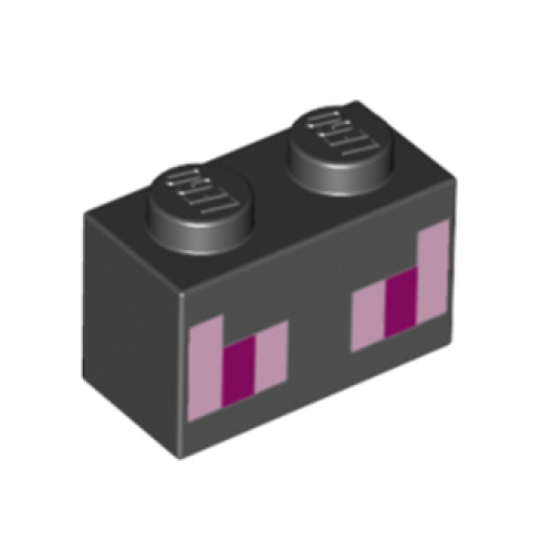 Деталь LEGO 3004pb124 Brick 1 x 2 with Bright Pink and Magenta Rectangles Pattern (Minecraft Ender Dragon Eyes)