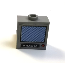 Stickered Assembly 2 x 2 x 1 2/3 with White 'VIDEO', Red Button and Blue Monitor Pattern (Sticker) - Set 5571 - 1 Brick 1 x 2, 1 Plate 2 x 2 Corner, 1 Plate Modified 1 x 2 Jumper