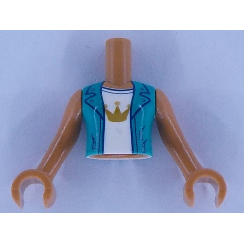 Деталь LEGO FTGpb299c01 Torso Mini Doll Girl Dark Turquoise Jacket over White Top with Gold Crown Pattern, Medium Nougat Arms with Hands