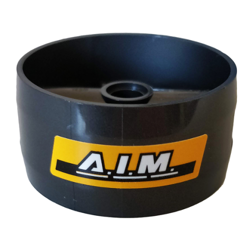 Деталь LEGO 41531pb014 Cylinder 4 x 4 x 1 2/3 with Pin Holes and Center Bar with White 'A.I.M.' Pattern (Sticker) - Set 76164