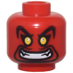 Minifigure, Head Alien Large Black Eyebrows, Goatee, Yellow Eyes, and Open Mouth Evil Grin Pattern