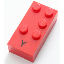 Brick, Braille 2 x 4 with 5 Studs with Black Capital Letter Y Pattern (dots-13456 ⠽)