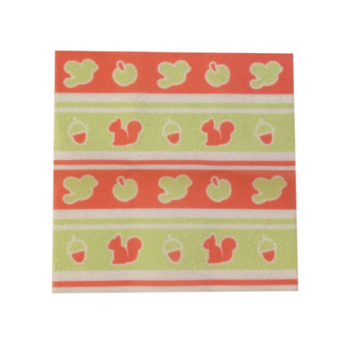 Деталь LEGO 20409pb02 Duplo, Cloth Blanket 10 x 10 cm with Lime and Coral Stripes, Birds, Apples, Acorns, and Squirrels Pattern