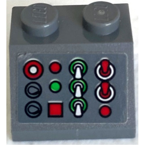 Деталь LEGO 3039pb158 Slope 45 2 x 2 with Control Panel with Red, White and Green Buttons, Levers and Lights Pattern (Sticker) - Set 75872