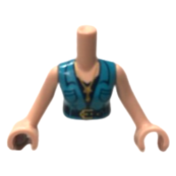 Torso Mini Doll Woman Medium Azure Sleeveless Shirt, Dark Blue Top, Belt with Gold Buckle and Necklace with Star Pattern, Light Nougat Arms with Hands