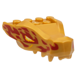 Dragon Head (Ninjago) Jaw with 2 Bar Handles on Back with Bright Light Orange and Bright Light Yellow Eyes and Red Flames Pattern Dragon Head (Ninjago) Jaw with 2 Bar Handles on Back with Bright Light Orange and Bright Light Yellow Eyes and Red Flames Pattern