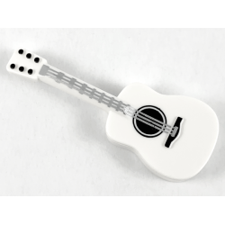 Minifigure, Utensil Musical Instrument, Guitar Acoustic with Silver Strings and Black Tuning Knobs Pattern